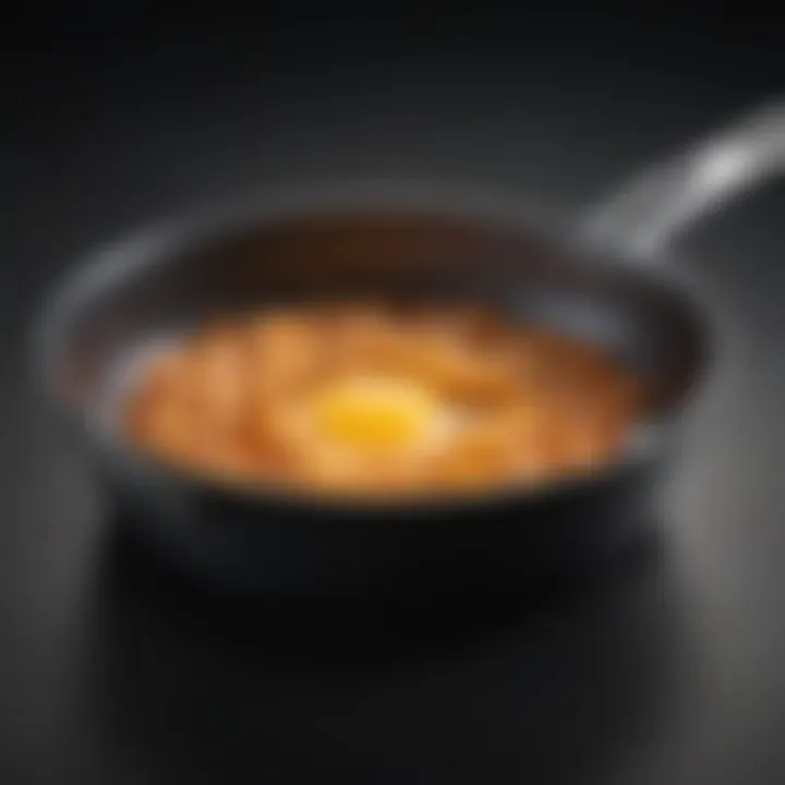 A close-up view of a deep fry pan demonstrating its efficient design.