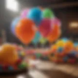 Colorful balloon arrangements at a festive event