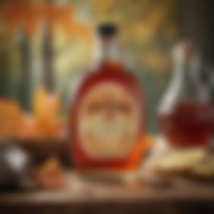 A jar of maple syrup surrounded by fresh ingredients