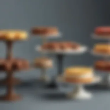 Different materials used for swivel cake stands arranged artistically