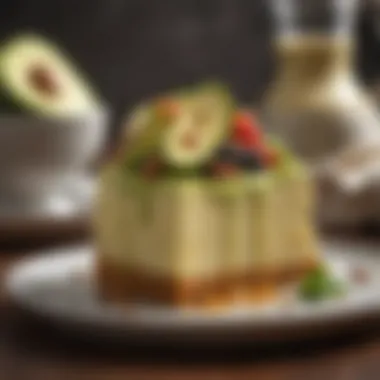 A gourmet avocado cheesecake with a nutty crust