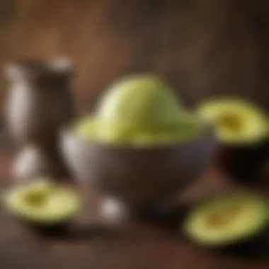 A vibrant avocado and lime sorbet in a decorative bowl