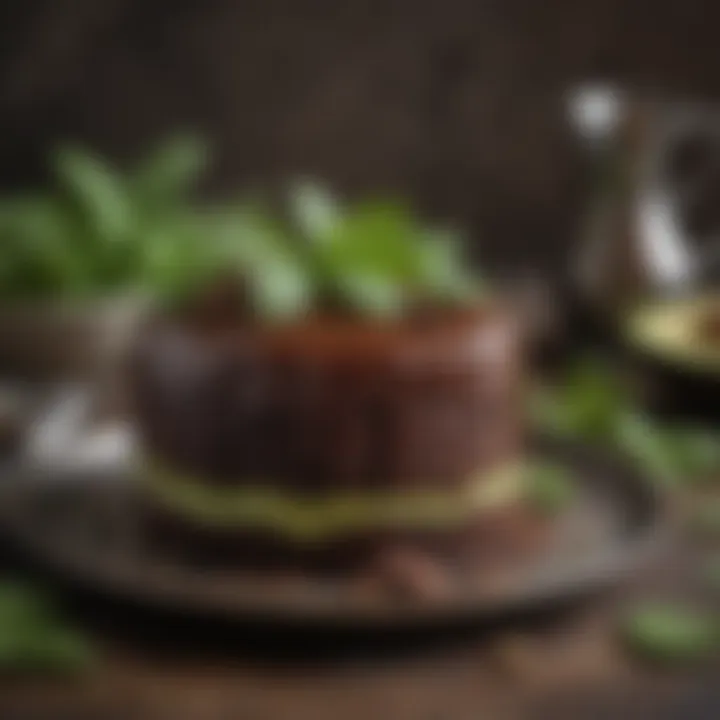 A rich chocolate avocado cake, garnished with mint leaves