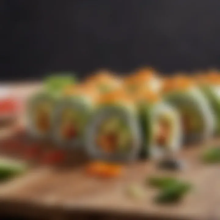 Artful avocado sushi rolls with stylish garnishes