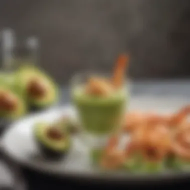 Elegant Avocado and Shrimp Cocktail Elegant avocado and shrimp cocktail served in a glass