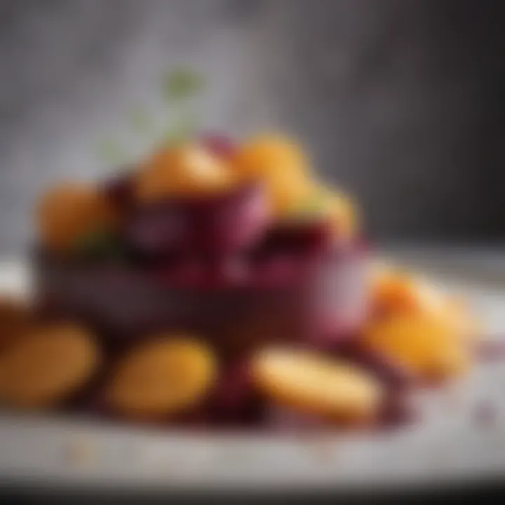 A beautifully plated dish highlighting beets and sweet chips