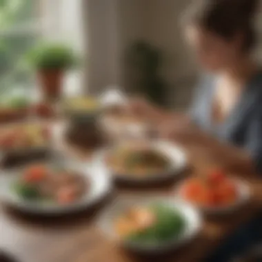 A person enjoying a nutritious premade meal while reading a book