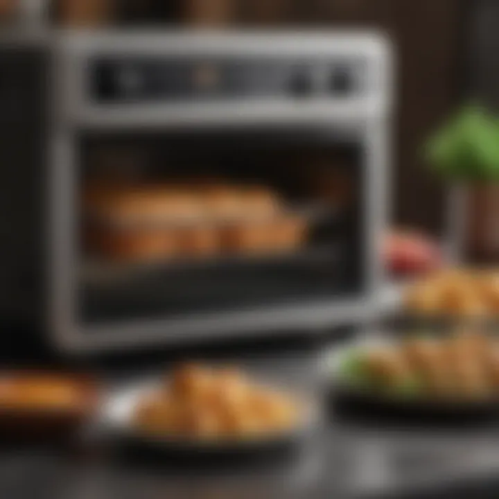 An array of dishes prepared using an air fryer toaster oven, displaying its multi-functionality.