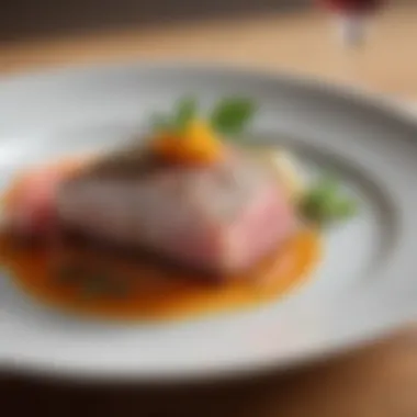 Elegant Presentation of Sous Vide Dish An elegant plated dish prepared using sous vide techniques