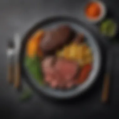 Elegant Presentation of Blackened Steak A garnished plate showcasing a blackened steak with sides