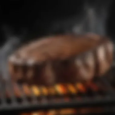 Steak Grilling to Perfection A beautifully seasoned steak on a grill with smoke rising
