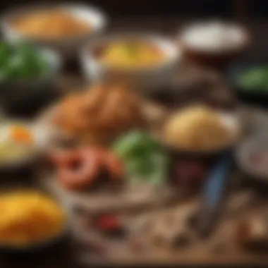 C and Y Ingredients in Chinese Cooking An artistic arrangement of ingredients representing C and Y in Chinese cooking.