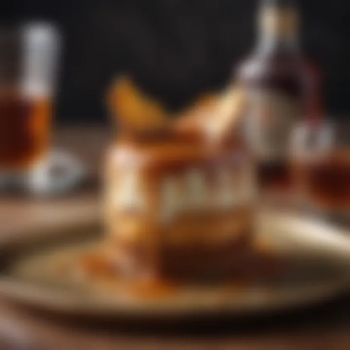 Decadent dessert featuring caramel sauce and whiskey