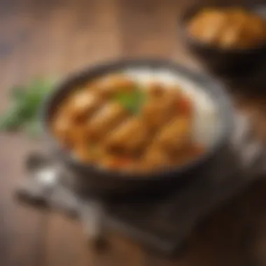 Delectable Chicken Curry A delectable chicken curry served with rice and herbs