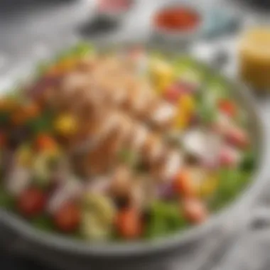 Colorful Chicken Salad A colorful chicken salad featuring various vegetables and dressing
