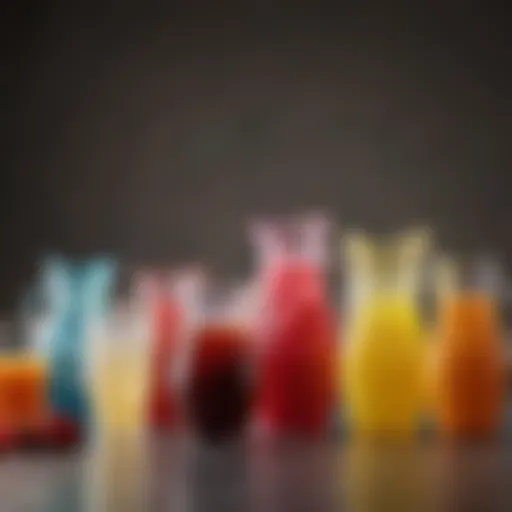 Colorful plastic pitchers showcasing various designs