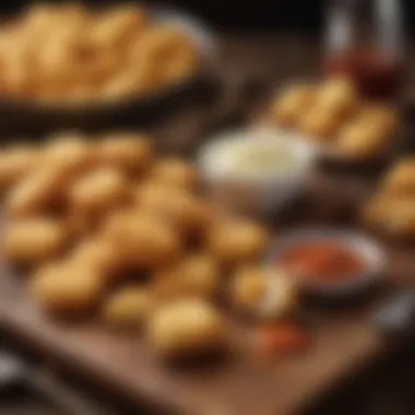 Ingredients used in making cheese-filled chicken nuggets displayed on a rustic wooden table