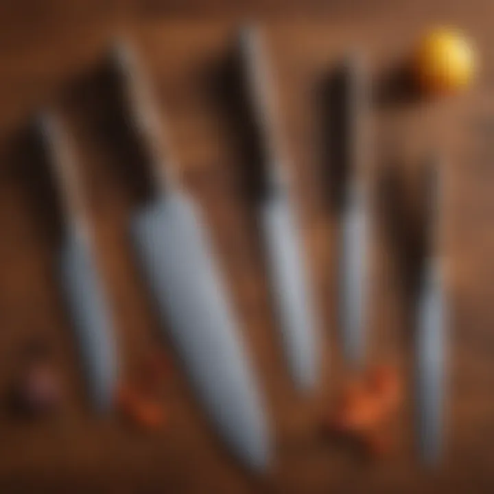 An ancient knife displayed alongside modern culinary tools showcasing the evolution of design