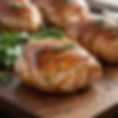 Marinated chicken breast on a wooden board ready for grilling