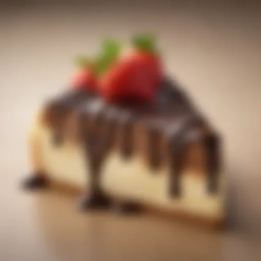 A close-up of a chocolate-covered cheesecake strawberry, showcasing its glossy finish and creamy texture.