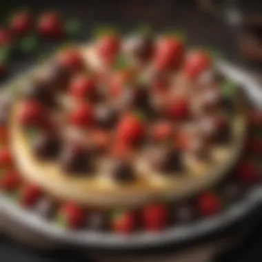 Exquisite Presentation: An Assortment of Cheesecake Strawberries An elegant platter displaying an assortment of chocolate-covered cheesecake strawberries, garnished with mint leaves.