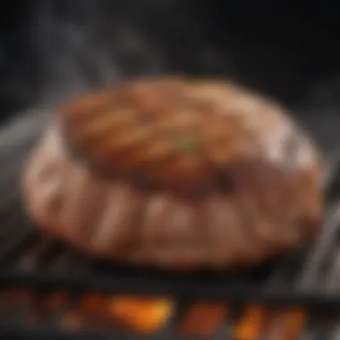 Sizzling meat on a George Foreman grill showcasing perfect sear marks