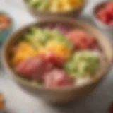 A vibrant display of Hawaiian poke bowls showcasing fresh fish and vibrant toppings