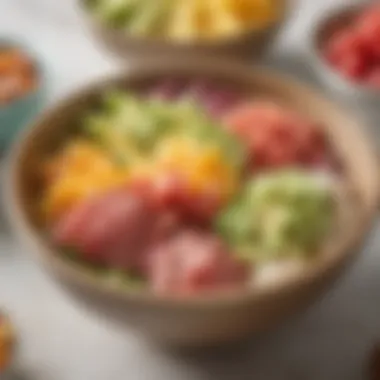 A vibrant display of Hawaiian poke bowls showcasing fresh fish and vibrant toppings