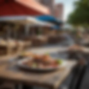 Vibrant Outdoor Dining in Raleigh A vibrant outdoor dining scene showcasing a trendy Raleigh restaurant.