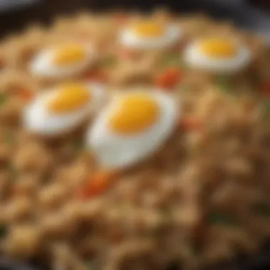 A close-up of a traditional fried rice with eggs