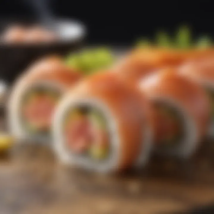 Creative smoked salmon sushi roll with vibrant ingredients