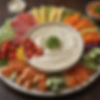Colorful vegetable platter with a Philadelphia cream cheese dip