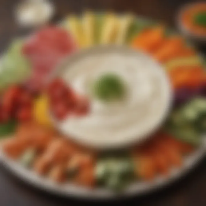 Colorful vegetable platter with a Philadelphia cream cheese dip