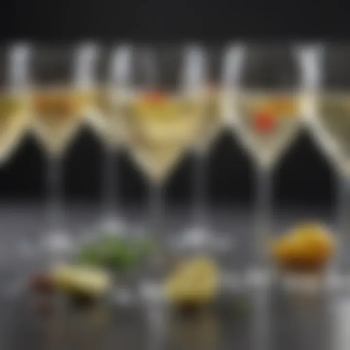 A stylish group of cocktails showcasing different white wine variations.