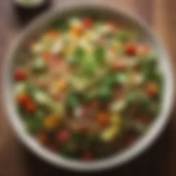 A vibrant plate of quinoa salad topped with fresh vegetables and herbs