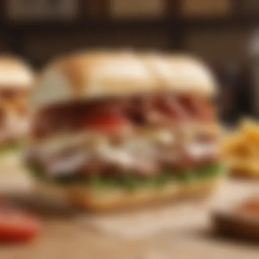 A close-up of a Chicken Bacon Ranch sandwich showcasing its layers of ingredients.