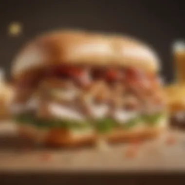 An artistic representation of the cultural significance of the Chicken Bacon Ranch sandwich.