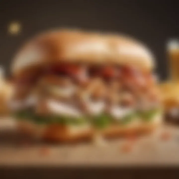 An artistic representation of the cultural significance of the Chicken Bacon Ranch sandwich.