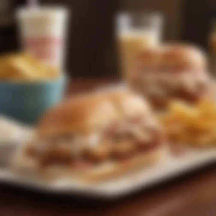 A table set with the Chicken Bacon Ranch sandwich and sides, highlighting the meal experience.