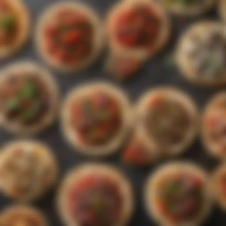 A variety of flatbreads displayed artistically with toppings