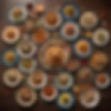 Culinary Diversity on a Platter A colorful spread of traditional dishes from various cultures