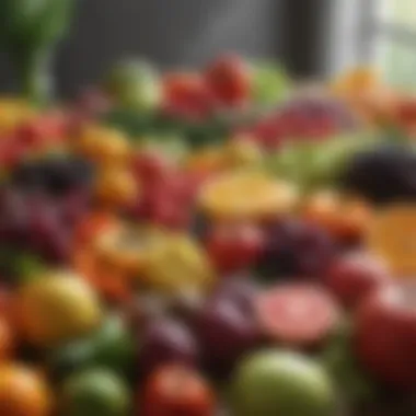 Vibrant Fruits and Vegetables for Optimal Health Colorful assortment of fruits and vegetables on a table