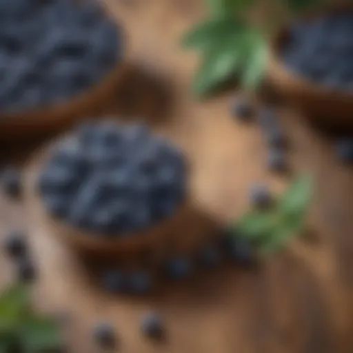 Vibrant fresh bilberries on a rustic wooden table