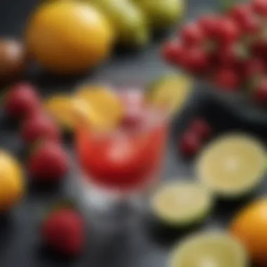 Fresh Ingredients for Cocktails A close-up of fresh fruits used in cocktail recipes, showcasing their natural colors.