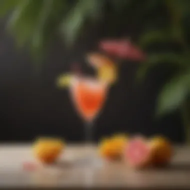 Tropical Elegance An elegant cocktail glass filled with a tropical drink and a decorative umbrella.
