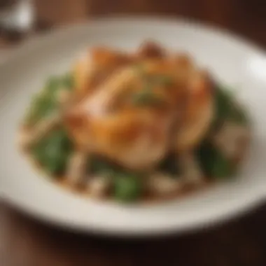 An elegant plate of Garlic Chicken Grand Lux garnished with fresh herbs