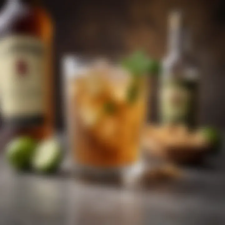 Close-up of a refreshing Jameson and ginger beer drink with garnishes