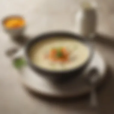 Nourishing Creamy Soup for Comfort A bowl of creamy soup featuring nutritious ingredients aiding throat relief