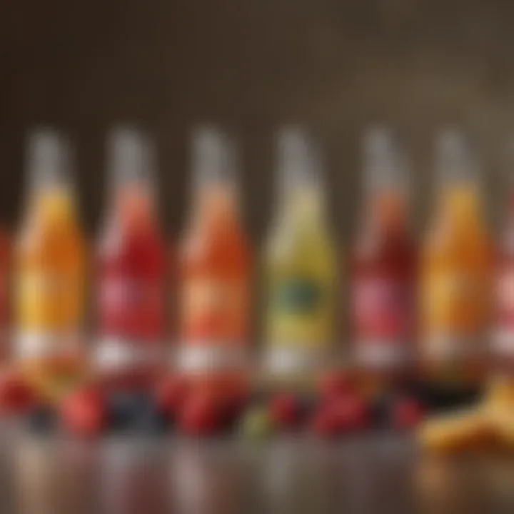 Assorted natural fruit sodas displayed in elegant bottles