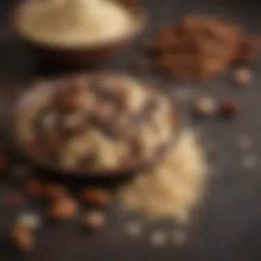 Close-up of cacao nibs and almond flour featured in a paleo recipe